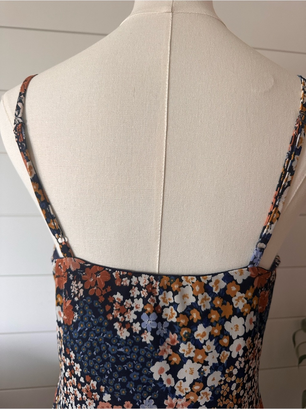 Floral Spaghetti-Strap Mini Dress in Navy and Rust Tones - Picture 4 of 8